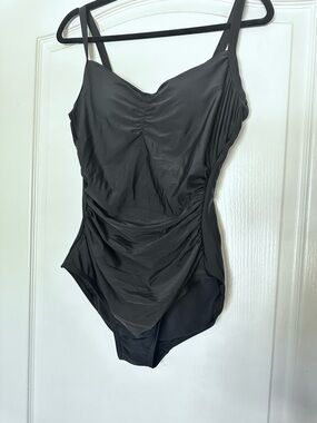 Lands' End Black One-Piece Swimsuit with Ruched Detail